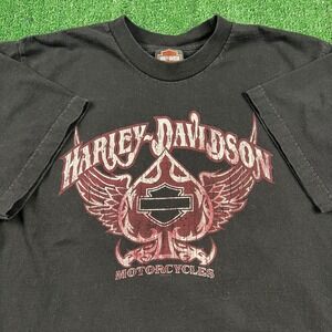 VTGHarley-Davidson Spade Tribal Wings Flames T-Shirt Mens Large Black USA Y2K